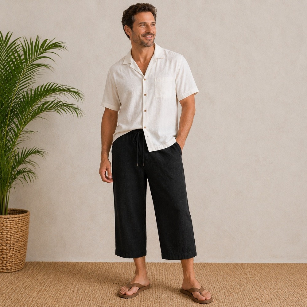 Cubavera Mens Black Linen Blend Drawstring Pants XL Casual Tropical Summer